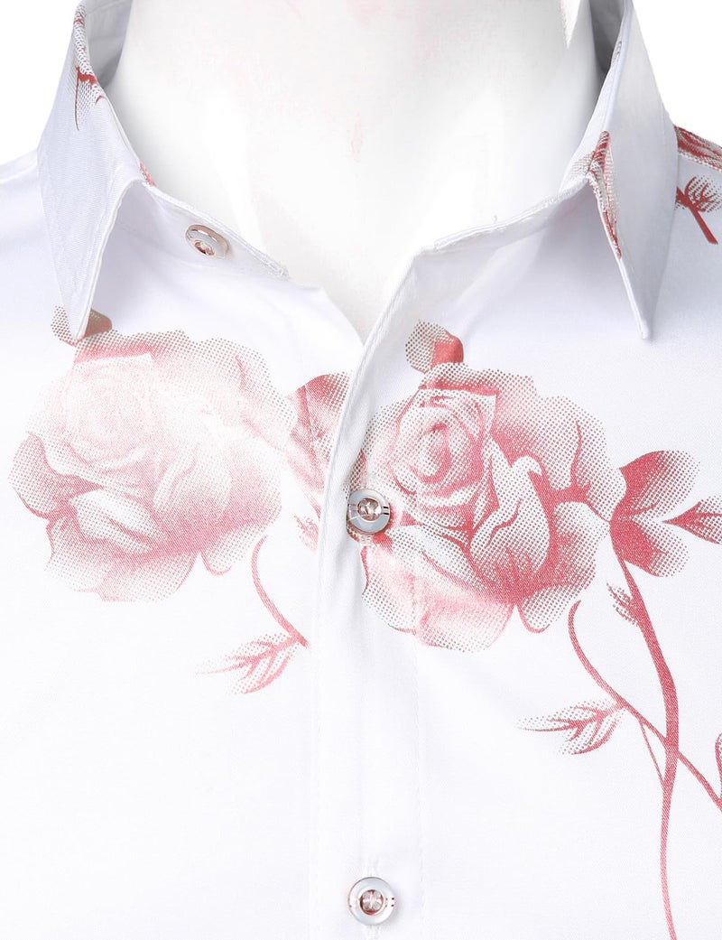 ZEROYAA Mens Hipster 3D Rose Deign Slim Fit Long Sleeve Button Up Dress Shirts ZZCL22 White Pink Large - Image 3